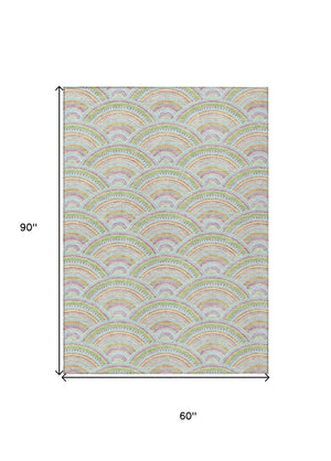 HomeRoots 5' Vibrant Pearl Orange and Purple Geometric Area Rug - Washable, Durable, Indoor/Outdoor Use 5' X 8' 615225
