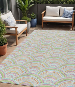 HomeRoots 5' Vibrant Pearl Orange and Purple Geometric Area Rug - Washable, Durable, Indoor/Outdoor Use 5' X 8' 615225