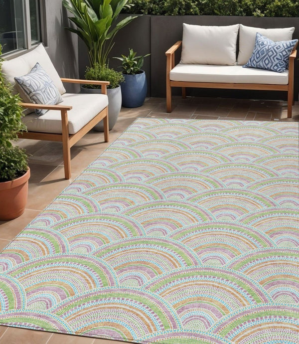 HomeRoots 5' Vibrant Pearl Orange and Purple Geometric Area Rug - Washable, Durable, Indoor/Outdoor Use 5' X 8' 615225