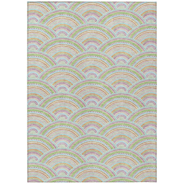 HomeRoots 5' Vibrant Pearl Orange and Purple Geometric Area Rug - Washable, Durable, Indoor/Outdoor Use 5' X 8' 615225
