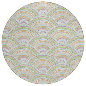 HomeRoots 5' Vibrant Pearl Orange and Purple Geometric Area Rug - Washable, Durable, Indoor/Outdoor Use 8' Round 615226