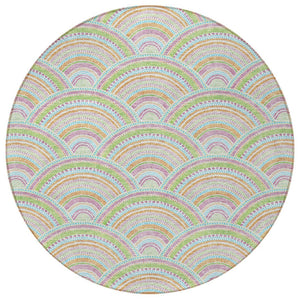 HomeRoots 5' Vibrant Pearl Orange and Purple Geometric Area Rug - Washable, Durable, Indoor/Outdoor Use 8' Round 615226