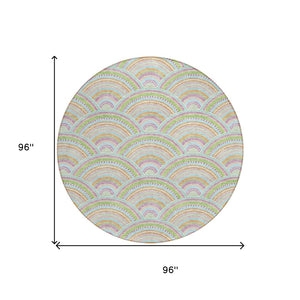 HomeRoots 5' Vibrant Pearl Orange and Purple Geometric Area Rug - Washable, Durable, Indoor/Outdoor Use 8' Round 615226