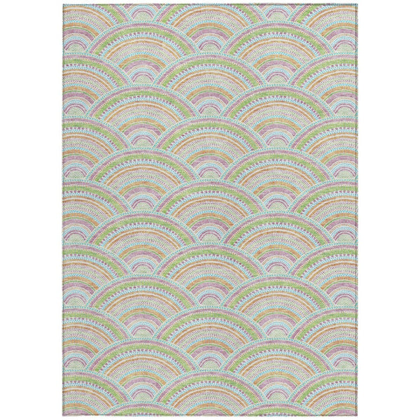 HomeRoots 5' Vibrant Pearl Orange and Purple Geometric Area Rug - Washable, Durable, Indoor/Outdoor Use 8' X 10' 615227