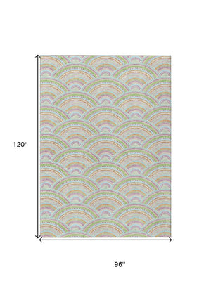 HomeRoots 5' Vibrant Pearl Orange and Purple Geometric Area Rug - Washable, Durable, Indoor/Outdoor Use 8' X 10' 615227