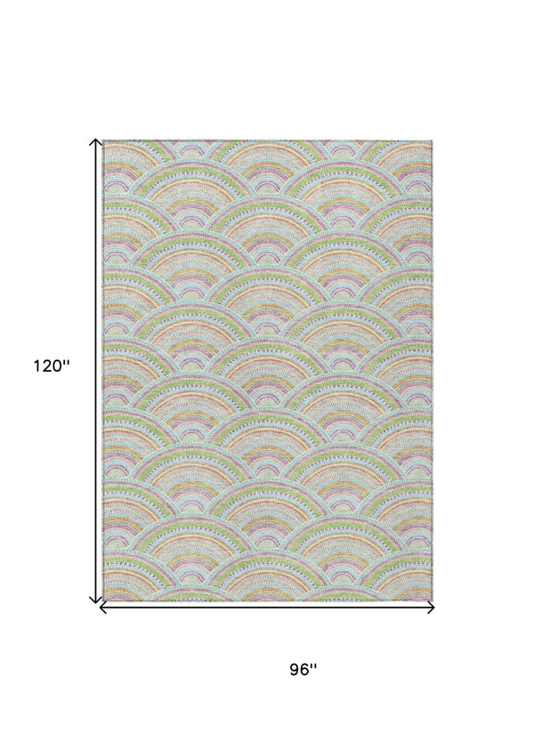 HomeRoots 5' Vibrant Pearl Orange and Purple Geometric Area Rug - Washable, Durable, Indoor/Outdoor Use 8' X 10' 615227