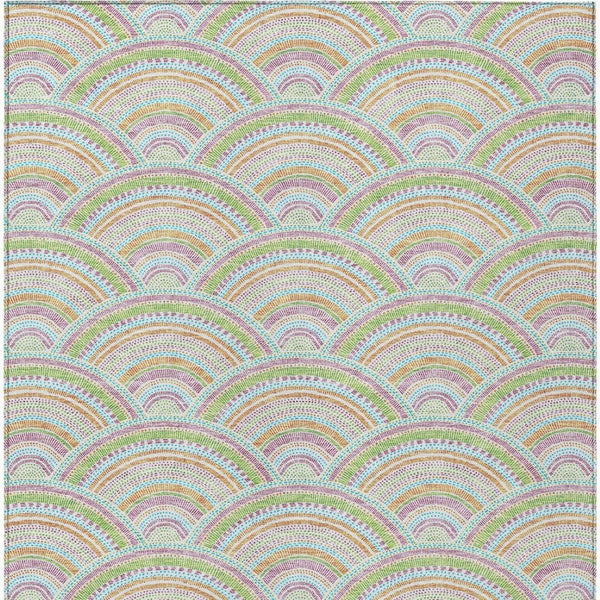 HomeRoots 5' Vibrant Pearl Orange and Purple Geometric Area Rug - Washable, Durable, Indoor/Outdoor Use 9' X 12' 615228