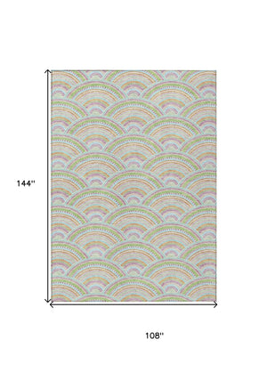 HomeRoots 5' Vibrant Pearl Orange and Purple Geometric Area Rug - Washable, Durable, Indoor/Outdoor Use 9' X 12' 615228
