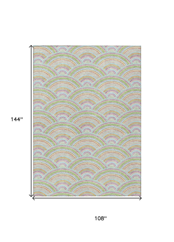 HomeRoots 5' Vibrant Pearl Orange and Purple Geometric Area Rug - Washable, Durable, Indoor/Outdoor Use 9' X 12' 615228
