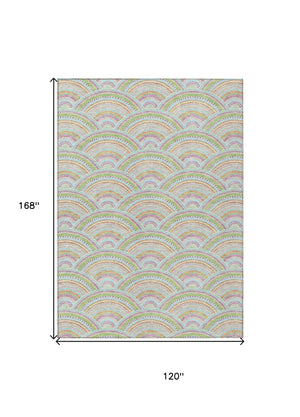 HomeRoots 5' Vibrant Pearl Orange and Purple Geometric Area Rug - Washable, Durable, Indoor/Outdoor Use 10' X 14' 615229