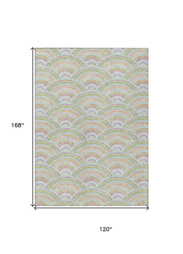 HomeRoots 5' Vibrant Pearl Orange and Purple Geometric Area Rug - Washable, Durable, Indoor/Outdoor Use 10' X 14' 615229