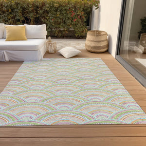 HomeRoots 5' Vibrant Pearl Orange and Purple Geometric Area Rug - Washable, Durable, Indoor/Outdoor Use 10' X 14' 615229