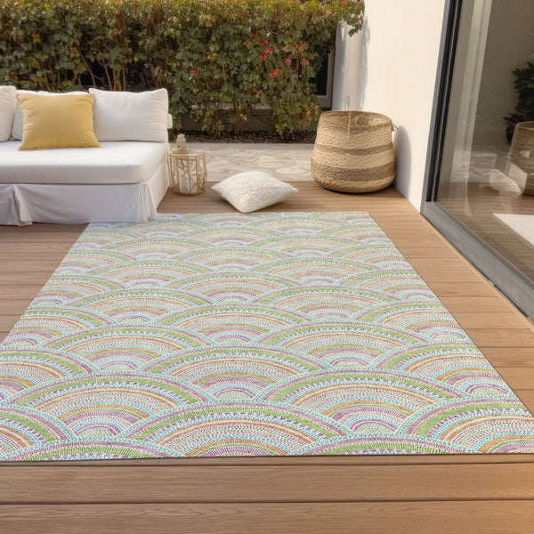 HomeRoots 5' Vibrant Pearl Orange and Purple Geometric Area Rug - Washable, Durable, Indoor/Outdoor Use 10' X 14' 615229