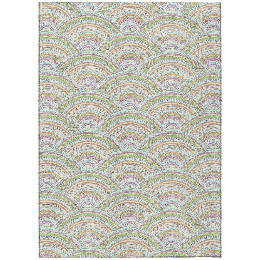 HomeRoots 5' Vibrant Pearl Orange and Purple Geometric Area Rug - Washable, Durable, Indoor/Outdoor Use 10' X 14' 615229