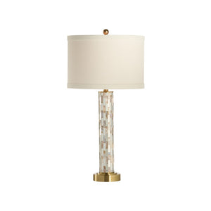 Wildwood Simmons Mother-Of-Pearl Table Lamp With Mirrored Tiles, Antique Brass Base, Usb Port, 32" Tall 61523