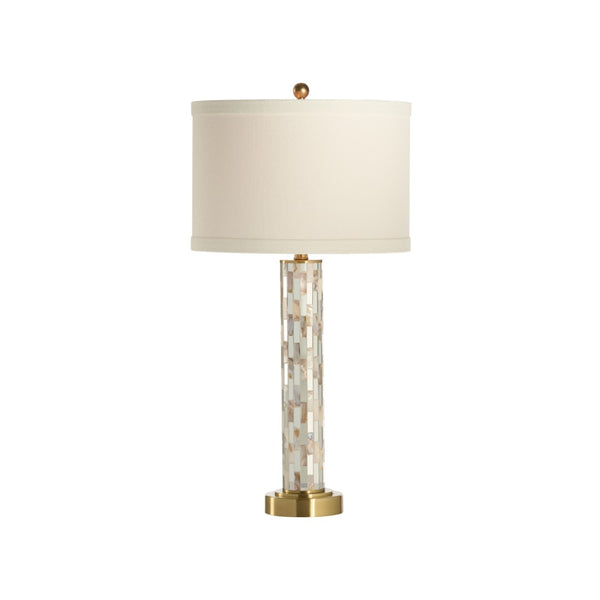 Wildwood Simmons Mother-Of-Pearl Table Lamp With Mirrored Tiles, Antique Brass Base, Usb Port, 32" Tall 61523