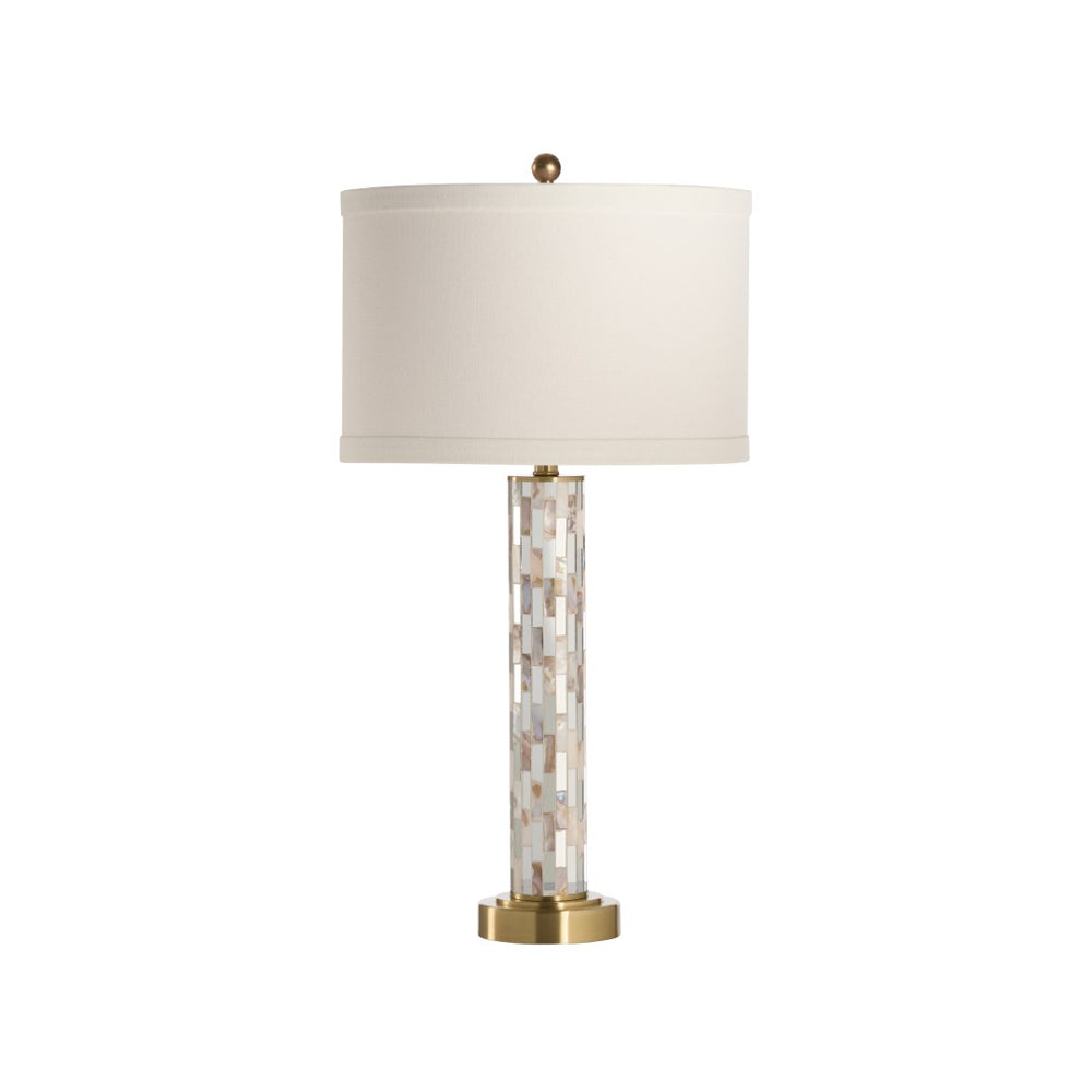Wildwood Simmons Mother-Of-Pearl Table Lamp With Mirrored Tiles, Antique Brass Base, Usb Port, 32" Tall 61523