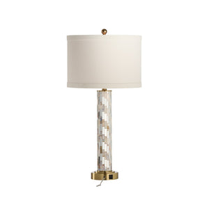 Wildwood Simmons Mother-Of-Pearl Table Lamp With Mirrored Tiles, Antique Brass Base, Usb Port, 32" Tall 61523