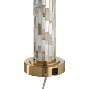 Wildwood Simmons Mother-Of-Pearl Table Lamp With Mirrored Tiles, Antique Brass Base, Usb Port, 32" Tall 61523