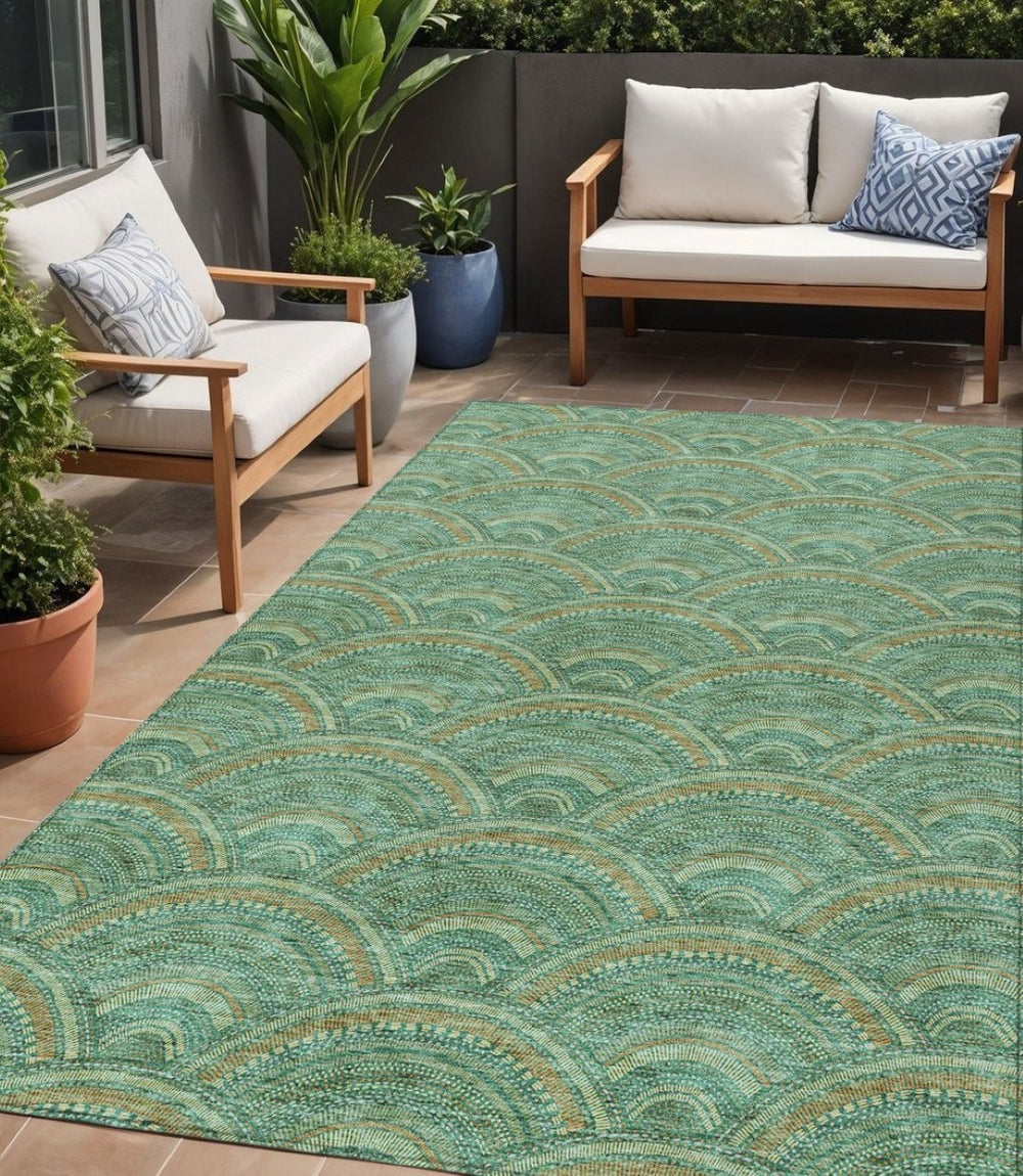 HomeRoots 5' Sage Fern Green and Peach Geometric Area Rug – Stylish, Durable, Washable for Indoor & Outdoor Use 5' X 8' 615231