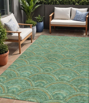 HomeRoots 5' Sage Fern Green and Peach Geometric Area Rug – Stylish, Durable, Washable for Indoor & Outdoor Use 5' X 8' 615231