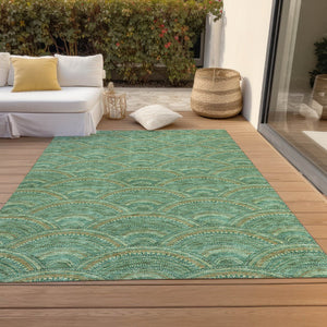 HomeRoots 5' Sage Fern Green and Peach Geometric Area Rug – Stylish, Durable, Washable for Indoor & Outdoor Use 5' X 8' 615231