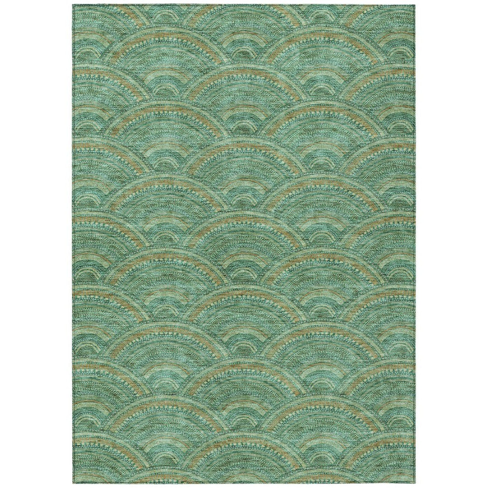 HomeRoots 5' Sage Fern Green and Peach Geometric Area Rug – Stylish, Durable, Washable for Indoor & Outdoor Use 5' X 8' 615231