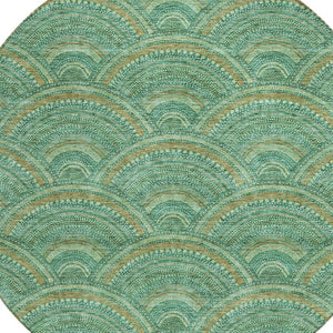 HomeRoots 5' Sage Fern Green and Peach Geometric Area Rug – Stylish, Durable, Washable for Indoor & Outdoor Use 8' Round 615232