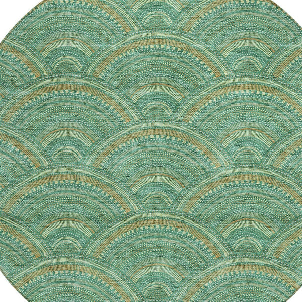 HomeRoots 5' Sage Fern Green and Peach Geometric Area Rug – Stylish, Durable, Washable for Indoor & Outdoor Use 8' Round 615232