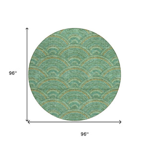 HomeRoots 5' Sage Fern Green and Peach Geometric Area Rug – Stylish, Durable, Washable for Indoor & Outdoor Use 8' Round 615232