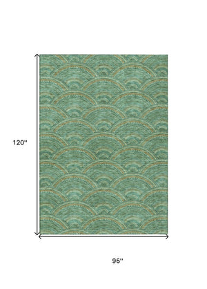 HomeRoots 5' Sage Fern Green and Peach Geometric Area Rug – Stylish, Durable, Washable for Indoor & Outdoor Use 8' X 10' 615233
