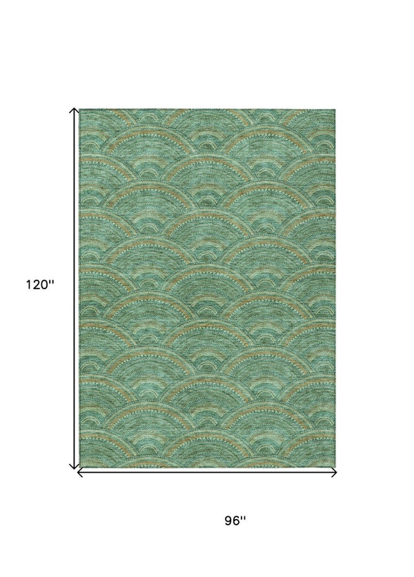 HomeRoots 5' Sage Fern Green and Peach Geometric Area Rug – Stylish, Durable, Washable for Indoor & Outdoor Use 8' X 10' 615233