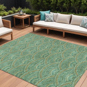 HomeRoots 5' Sage Fern Green and Peach Geometric Area Rug – Stylish, Durable, Washable for Indoor & Outdoor Use 8' X 10' 615233