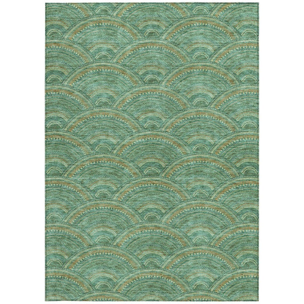 HomeRoots 5' Sage Fern Green and Peach Geometric Area Rug – Stylish, Durable, Washable for Indoor & Outdoor Use 9' X 12' 615234