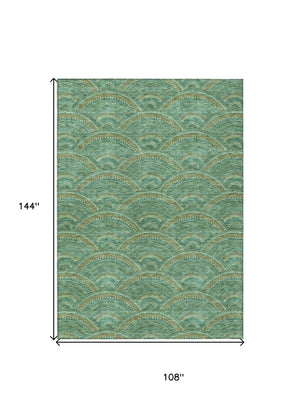HomeRoots 5' Sage Fern Green and Peach Geometric Area Rug – Stylish, Durable, Washable for Indoor & Outdoor Use 9' X 12' 615234