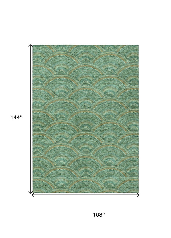 HomeRoots 5' Sage Fern Green and Peach Geometric Area Rug – Stylish, Durable, Washable for Indoor & Outdoor Use 9' X 12' 615234