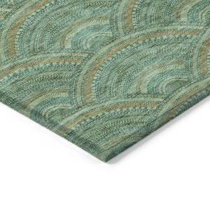 HomeRoots 5' Sage Fern Green and Peach Geometric Area Rug – Stylish, Durable, Washable for Indoor & Outdoor Use 9' X 12' 615234