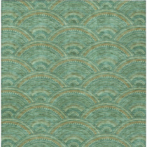 HomeRoots 5' Sage Fern Green and Peach Geometric Area Rug – Stylish, Durable, Washable for Indoor & Outdoor Use 10' X 14' 615235