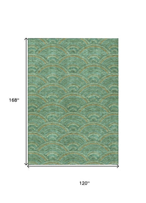 HomeRoots 5' Sage Fern Green and Peach Geometric Area Rug – Stylish, Durable, Washable for Indoor & Outdoor Use 10' X 14' 615235