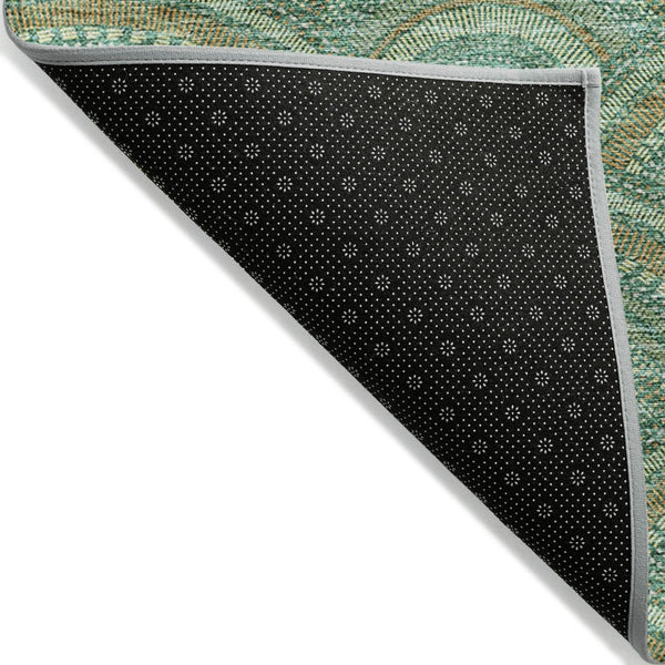 HomeRoots 5' Sage Fern Green and Peach Geometric Area Rug – Stylish, Durable, Washable for Indoor & Outdoor Use 10' X 14' 615235