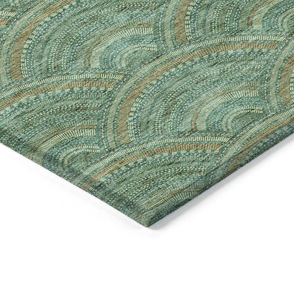 HomeRoots 5' Sage Fern Green and Peach Geometric Area Rug – Stylish, Durable, Washable for Indoor & Outdoor Use 10' X 14' 615235