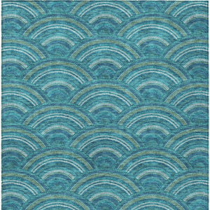 HomeRoots 5' Vibrant Geometric Area Rug in Teal Blue, Fern Green & Ivory - Washable for Indoor & Outdoor Use 5' X 8' 615237