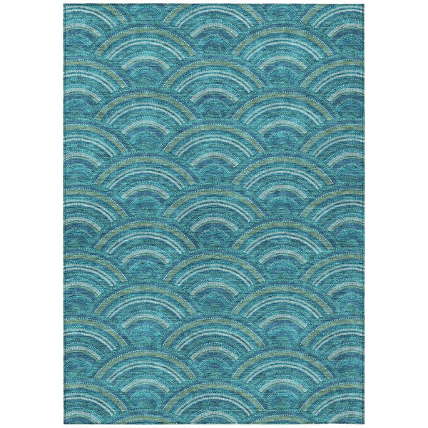 HomeRoots 5' Vibrant Geometric Area Rug in Teal Blue, Fern Green & Ivory - Washable for Indoor & Outdoor Use 8' X 10' 615239