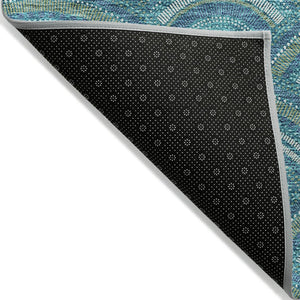 HomeRoots 5' Vibrant Geometric Area Rug in Teal Blue, Fern Green & Ivory - Washable for Indoor & Outdoor Use 8' X 10' 615239
