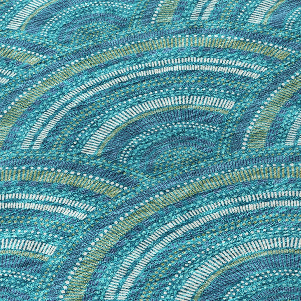HomeRoots 5' Vibrant Geometric Area Rug in Teal Blue, Fern Green & Ivory - Washable for Indoor & Outdoor Use 8' X 10' 615239