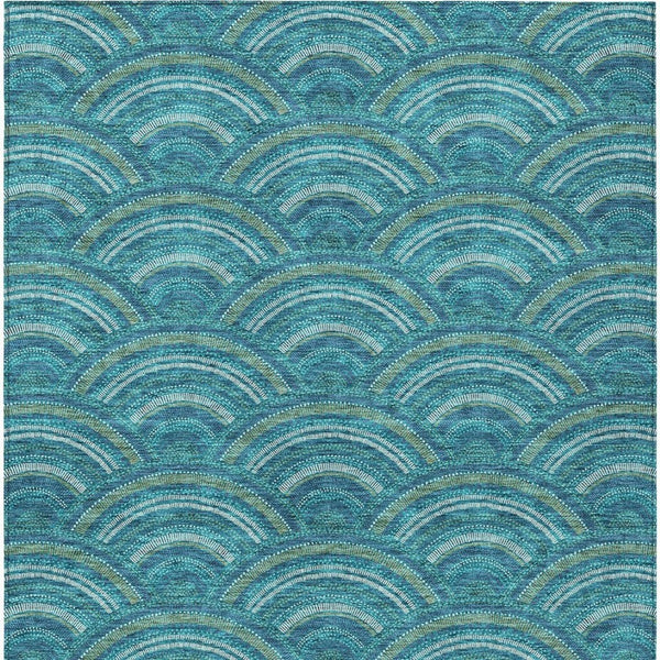 HomeRoots 5' Vibrant Geometric Area Rug in Teal Blue, Fern Green & Ivory - Washable for Indoor & Outdoor Use 9' X 12' 615240