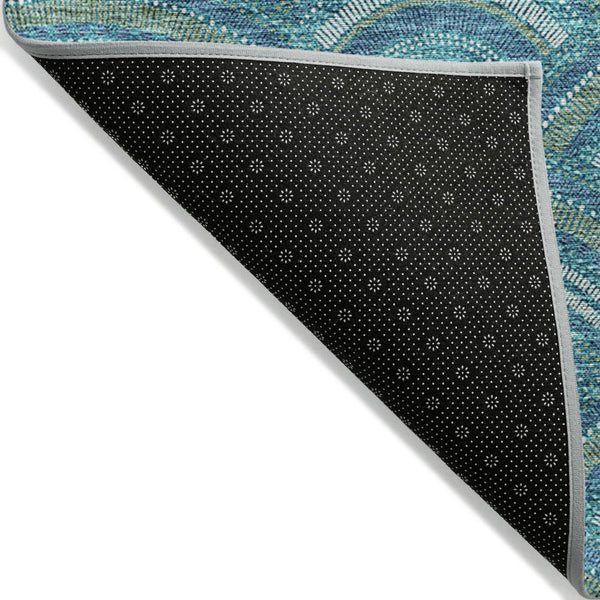HomeRoots 5' Vibrant Geometric Area Rug in Teal Blue, Fern Green & Ivory - Washable for Indoor & Outdoor Use 9' X 12' 615240