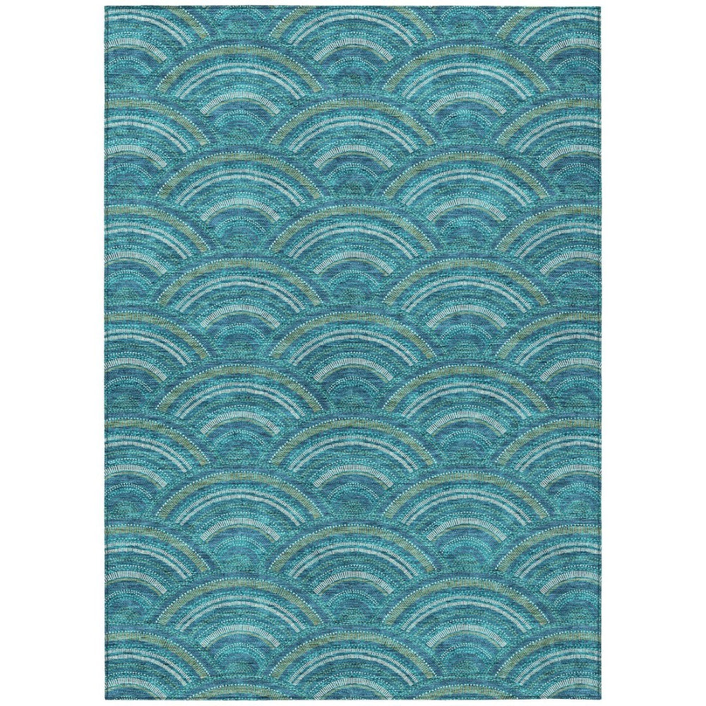 HomeRoots 5' Vibrant Geometric Area Rug in Teal Blue, Fern Green & Ivory - Washable for Indoor & Outdoor Use 10' X 14' 615241