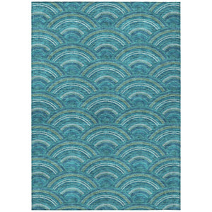 HomeRoots 5' Vibrant Geometric Area Rug in Teal Blue, Fern Green & Ivory - Washable for Indoor & Outdoor Use 10' X 14' 615241