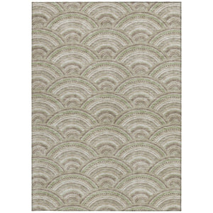 HomeRoots 5' Modern Geometric Indoor Outdoor Area Rug in Taupe, Fern Green & Ivory - Washable & Durable Design 5' X 8' 615243